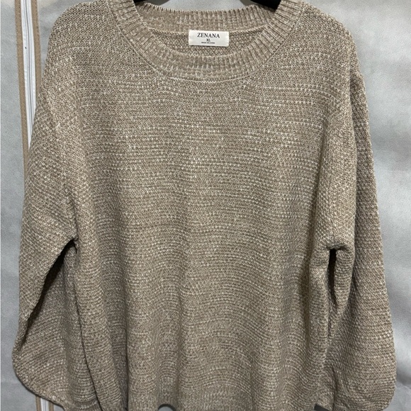 Zenana Outfitters Women's Beige Crew Neck Sweater - Picture 1 of 4